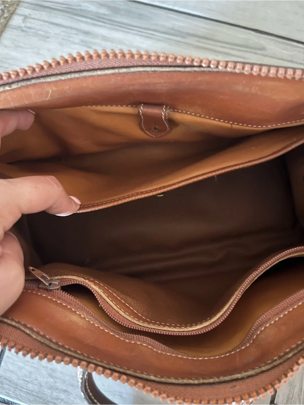 Dooney & Bourke Cream Pebbled Leather Satchel with Brown Trim